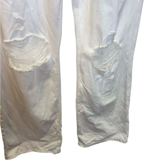 KANCAN Penelope 90s High Rise Button Fly Flare White Distressed Denim Jeans - Picture 5 of 10